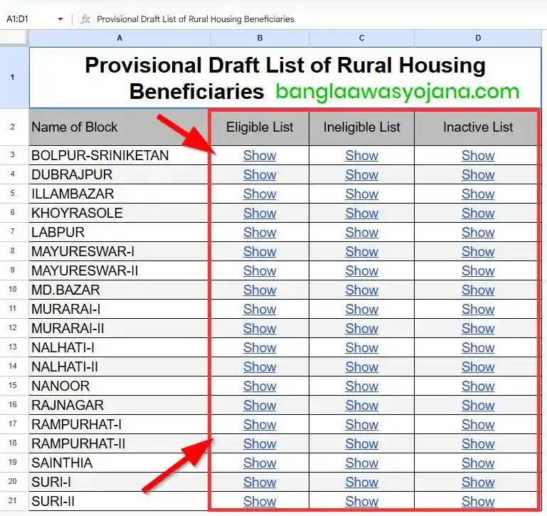 Birbhum Bangla Awas Yojana Survey list Announcements